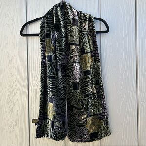 J&X NY Multi-colored Patchwork Scarf Animal Print Pattern Velvet Silk Blend